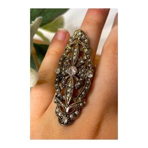 Vintage Inspired Medieval Mixed Metals Rhinestone Oversized Stretch Ring